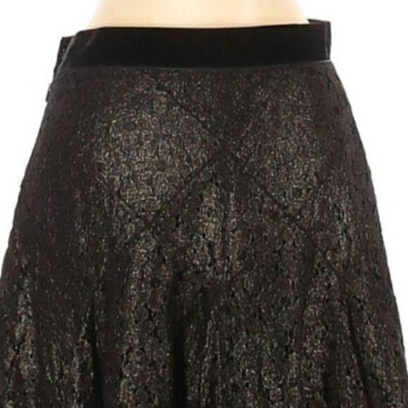 Anna Sui Goth Witchy Black Lace Skater Skirt Full Ribbon Gold Highlights Sz 4 - Picture 4 of 11